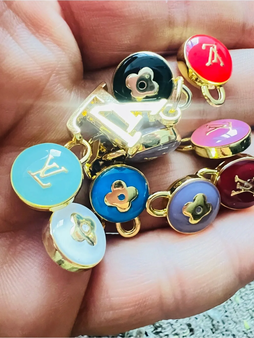Set of 11 mix Unbranded gold -Tone Enamel Charm Set in Red, Blue, Pink ,Pastels